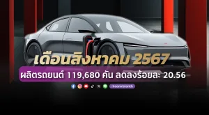 สถิติยานยนต์ไฟฟ้า เดือนสิงหาคม 2567 ผลิตรถยนต์ 119,680 คัน ลดลงร้อยละ 20.56