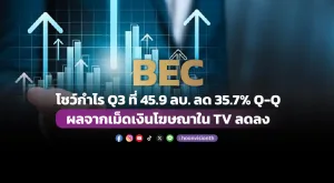 BEC โชว์กำไร Q3 ที่ 45.9 ลบ. ลด 35.7% Q-Q ผลจากเม็ดเงินโฆษณาใน TV ลดลง