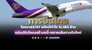 การบินไทยไตรมาส 3/67 พลิกมีกำไร12,483ล้าน หลังปรับโครงสร้างหนี้-ขยายเส้นทางบินใหม่