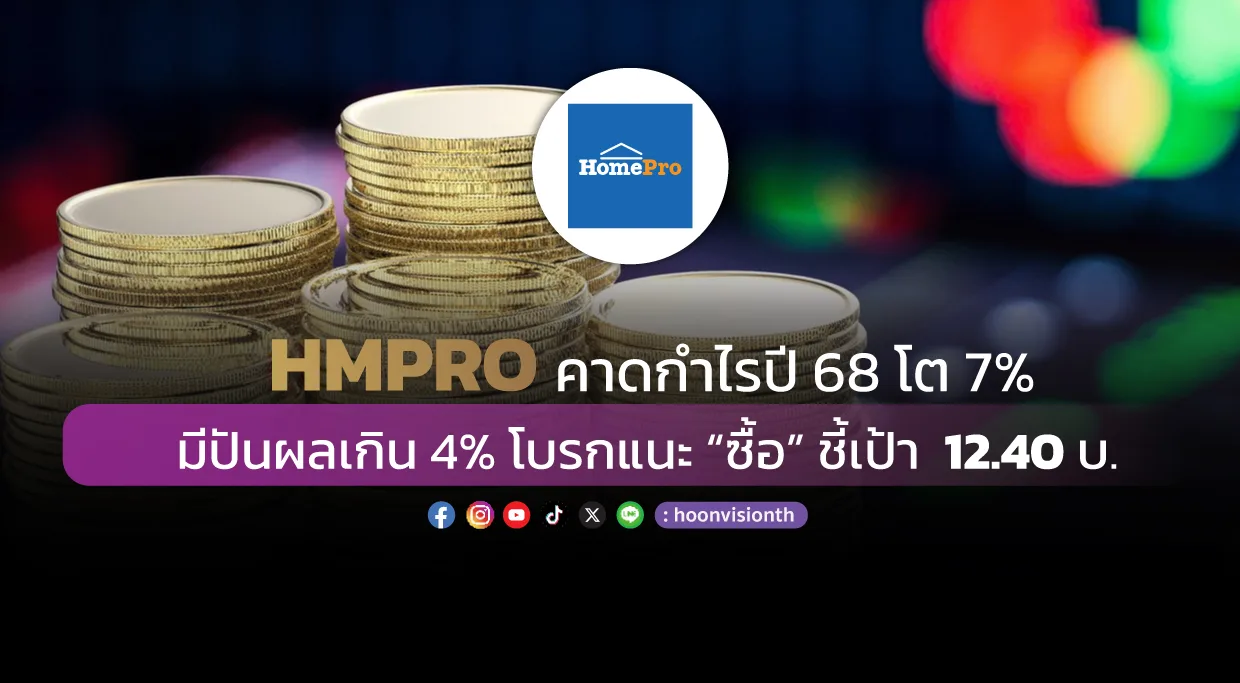 HMPRO คาดกำไรปี 68 โต 7%  มีปันผลเกิน 4% โบรกแนะ “ซื้อ” ชี้เป้า  12.40 บ.